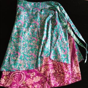 Unique 100% silk 3/4 floral wrap tie skirt